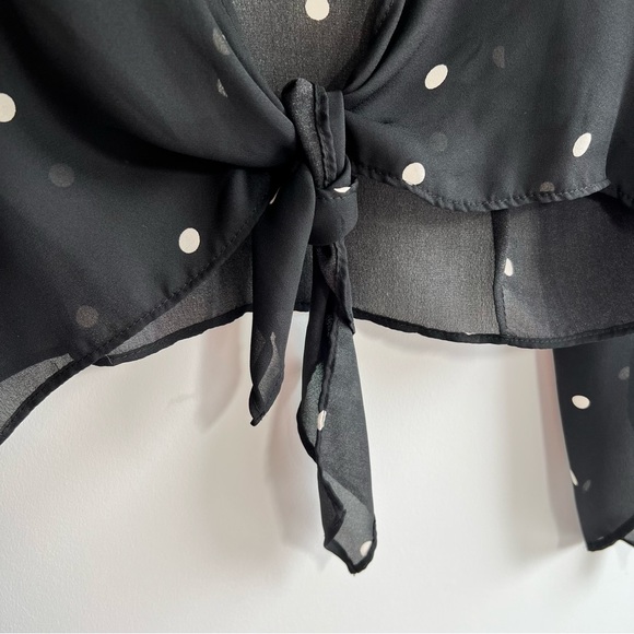 TRADITION | Sheer Black Polka Dot Cropped Tie-Front Blouse - Picture 2 of 5